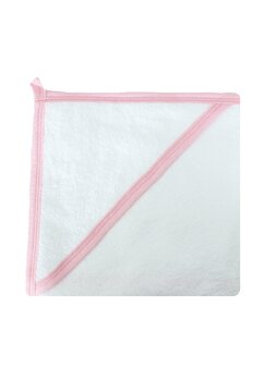 Prosop cu gluga, bumbac, alb cu roz, 75 x 75 cm