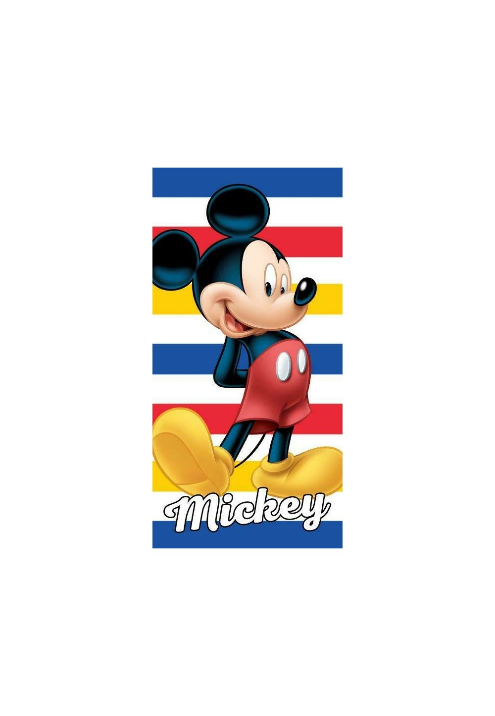 Prosop plaja, Mickey, albastru cu dungi rosii, 70×140 cm 70x140