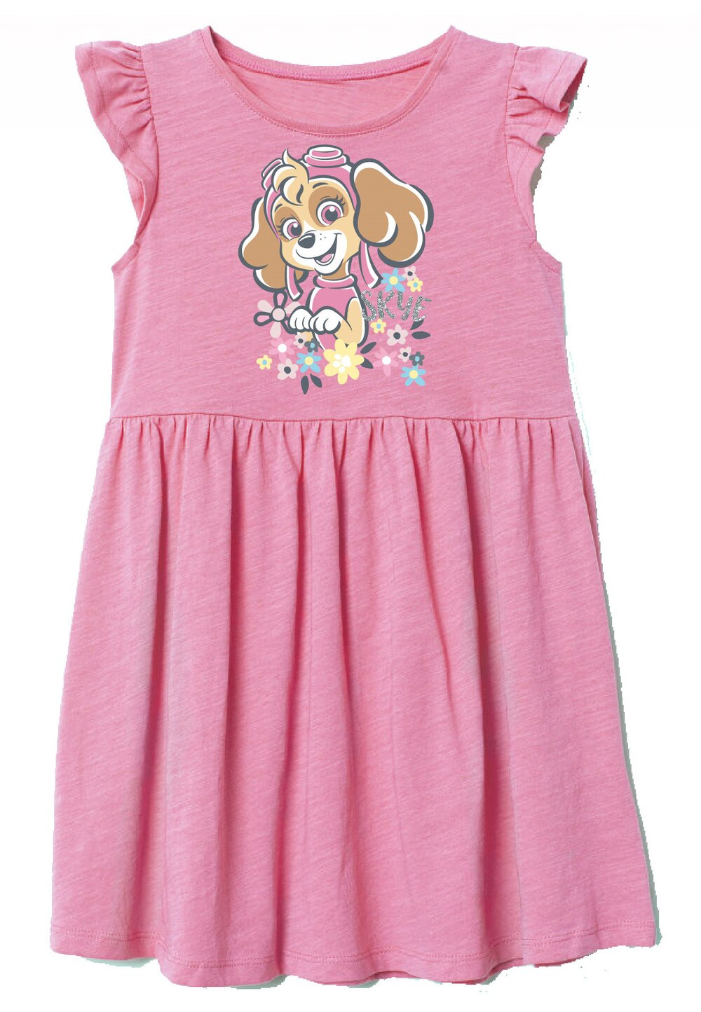 Rochie bumbac, Skye, roz cu volanas