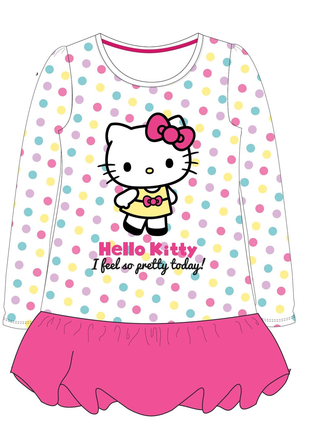 Rochie maneca lunga, I feel so gretty today, Hello Kitty, roz