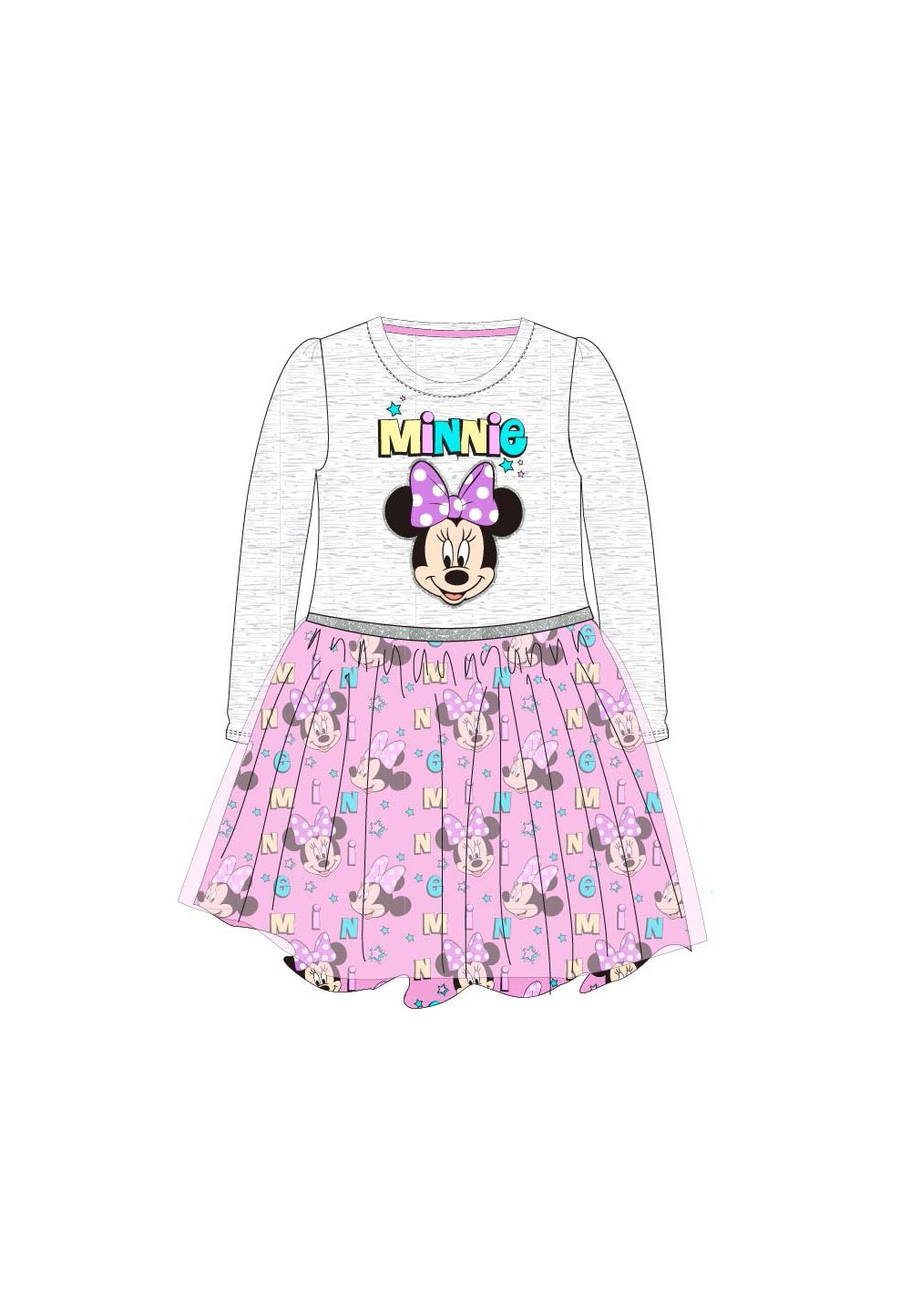 Rochie, maneca lunga, roz cu gri, Minnie