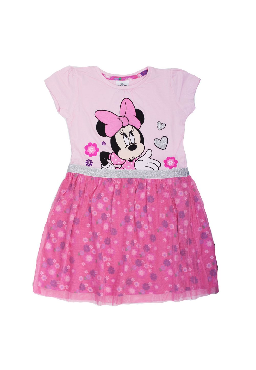 Rochie maneca scurta, roz cu floricele, Minnie