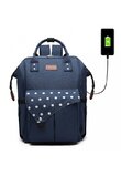 Rucsac pentru mamici, cu mufa USB, bluemarin cu buline mari
