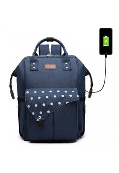 Rucsac pentru mamici, cu mufa USB, bluemarin cu buline mari