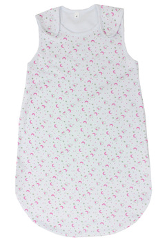 Sac de dormit, bumbac, cu umplutura, Luna si stele, alb cu roz