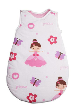 Sac de dormit, bumbac, cu umplutura, Printese cu fluturas, alb cu roz