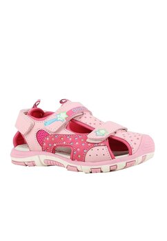 Sandale fete, cu scai din piele ecologica, roz deschis cu stele