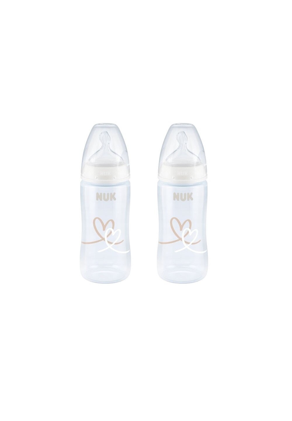 Set 2 biberone, Nuk First Choice+, cu senzor de temperatură, Love, alb, 0-6 luni, 300 ml,