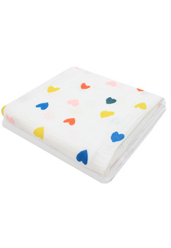 Set 2 scutece, muselina si finet, Colorful hearts, alb, 80 x 67 cm