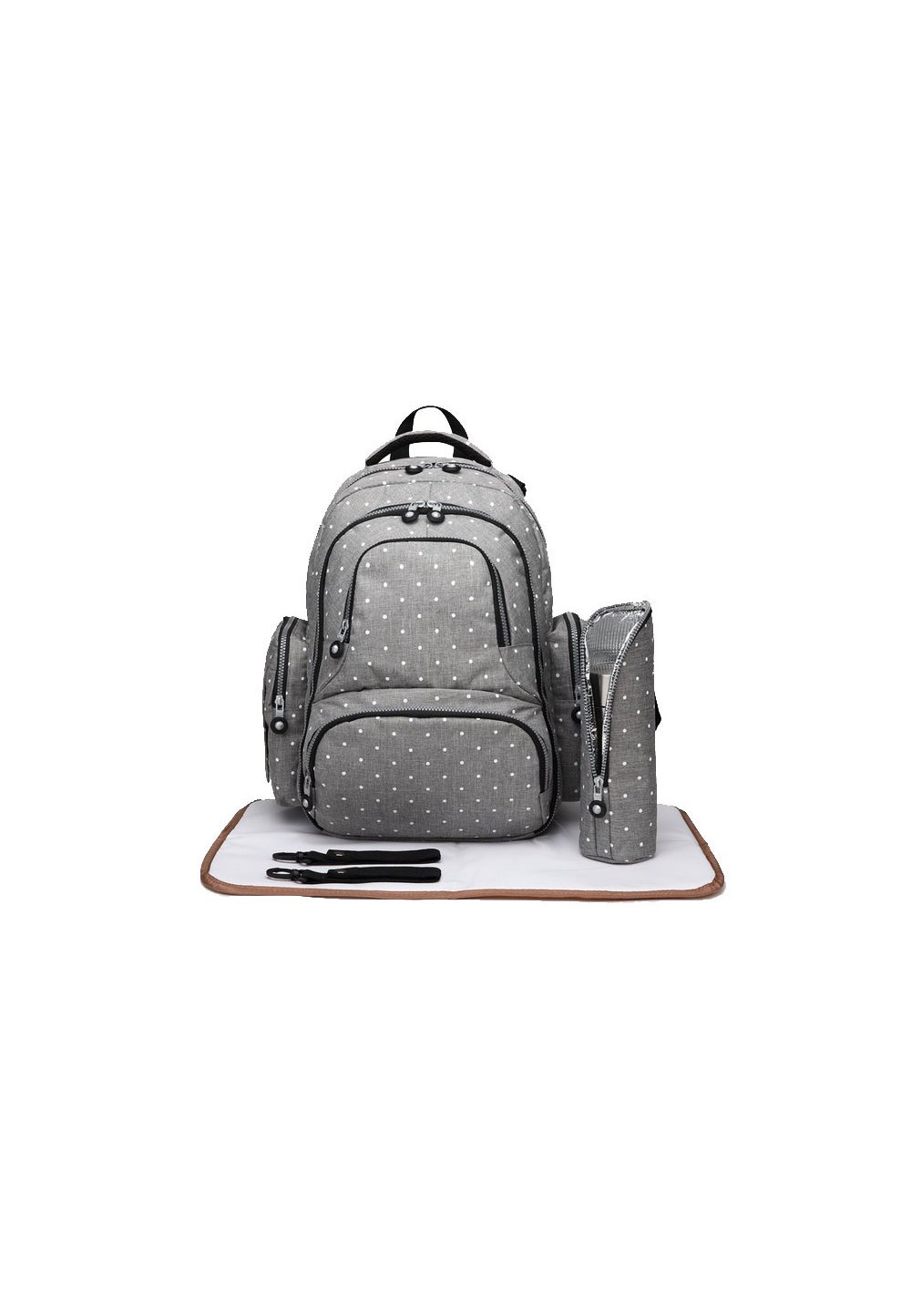 Set 3 piese, rucsac pentru mamici, gri cu buline