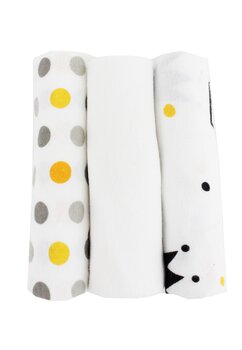 Set 3 scutece, bumbac, Buline galbene si coronite, multicolor, 80x70 cm