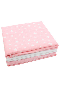 Set 3 scutece, muselina si finet, roz cu stelute albe, 75x70 cm