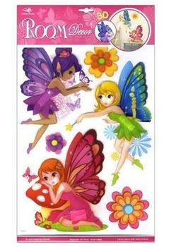 Set 3 stickere, pentru perete, zane colorate, 3D, multicolor