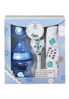 Set 4 piese, Tommee tippee, Cute as a button, 150ml, +0 luni, albastru