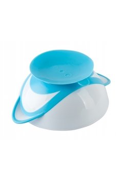 Set castronas cu ventuza si lingurita, albastru cu alb