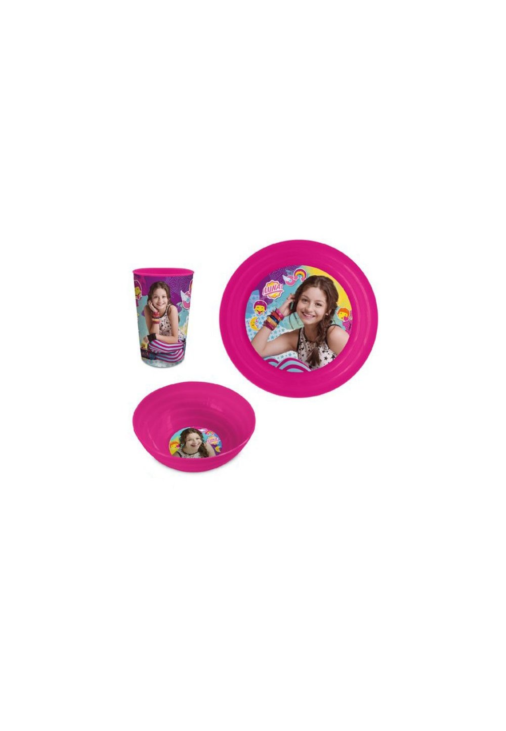 Set mic dejun, plastic, 3 piese, Soy Luna, roz