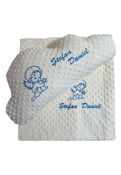 Set norisor si paturica minky verso bumbac, personalizate, crem