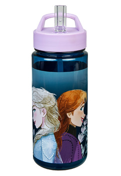 Sticla pentru apa, cu pai, Ana si Elsa, mov, 500 ml