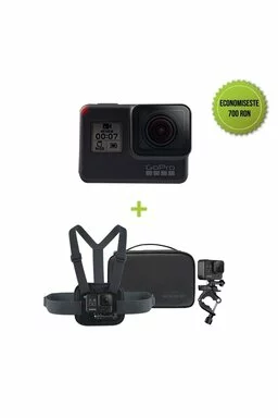 GoPro HERO7 Black + Sports Kit GoPro (Montura pentru piept Chesty + Montura pentru ghidon/scaun/bara)