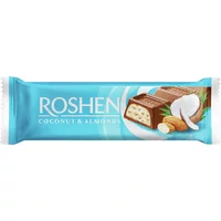 Roshen, baton de ciocolata cu lapte cu umplutura de migdale si cocos 29g