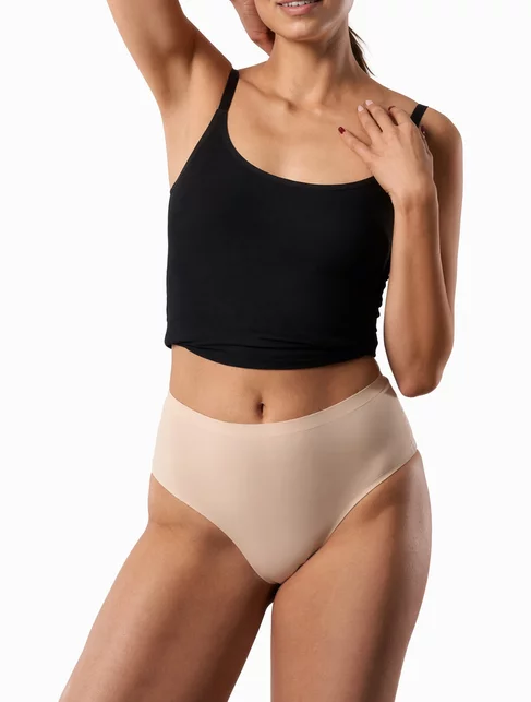 Chiloti tanga invisible microfibra cu talie inalta Julimex String Maxi