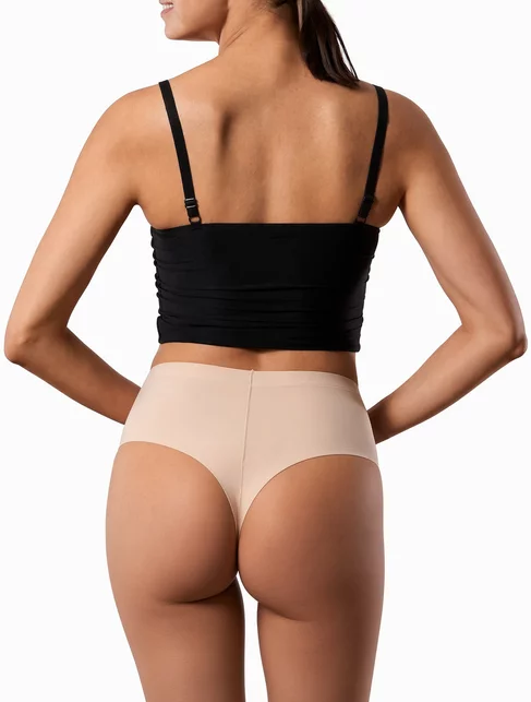 Chiloti tanga invisible microfibra cu talie inalta Julimex String Maxi