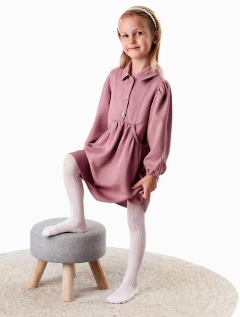 Dresuri copii bumbac roz deschis cu model impletit Steven S071-370