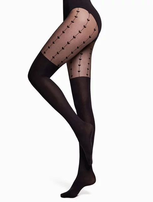 Ciorapi cu model inimioare si imitatie jambiere Conte Elegant Hearts 50 den