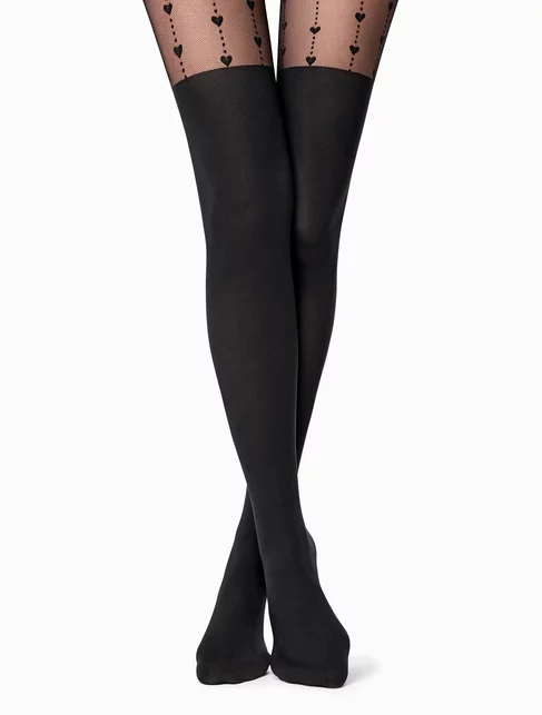 Ciorapi cu model inimioare si imitatie jambiere Conte Elegant Hearts 50 den