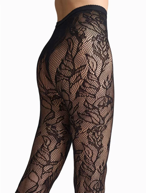 Ciorapi negri mesh cu model floral Marilyn G001