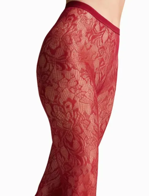 Ciorapi mesh cherry red cu model floral Marilyn Charly G002