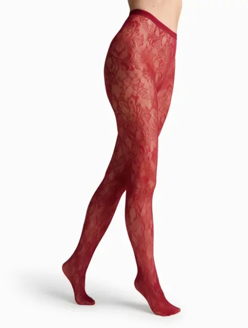 Ciorapi mesh cherry red cu model floral Marilyn Charly G002