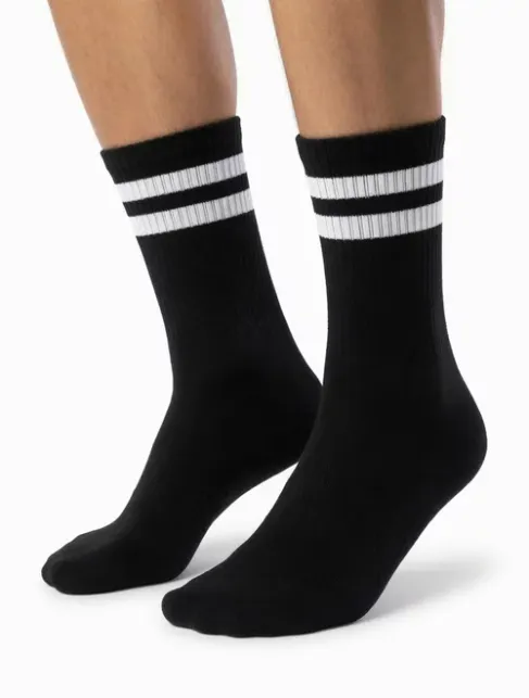 Sosete bumbac negre cu dungi albe Steven S057-338
