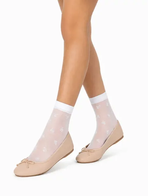 Sosete fete lycra albe cu fundite Knittex Ellis 20 den