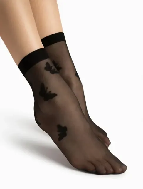 Sosete lycra negre cu fluturasi Fiore Summer 15 den