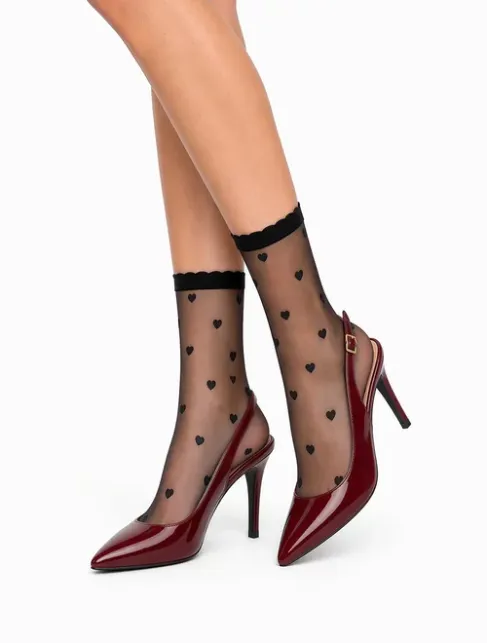 Sosete lycra negre cu inimioare Lores Cuori 20 den