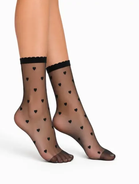 Sosete lycra negre cu inimioare Lores Cuori 20 den