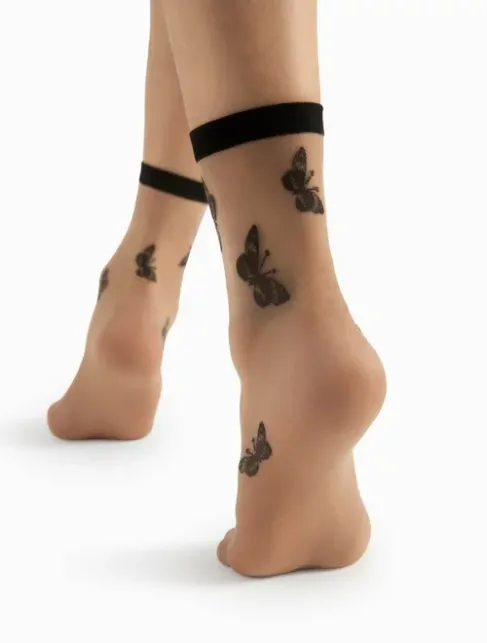 Sosete lycra nude cu fluturasi negri Fiore Summer 15 den