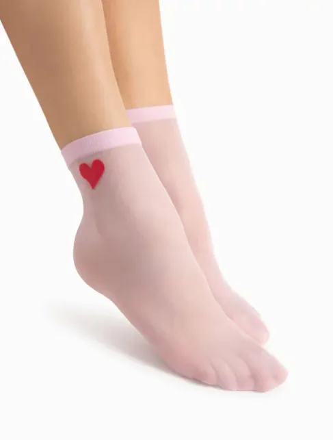 Sosete lycra rose cu inimioara rosie Fiore Cupido 20 den
