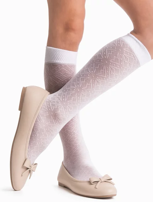 Set 2 perechi sosete fete lycra cu model lungi sub genunchi Knittex Zuzia 20 den