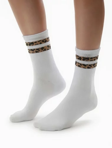 Sosete albe cu animal print Steven S099-048