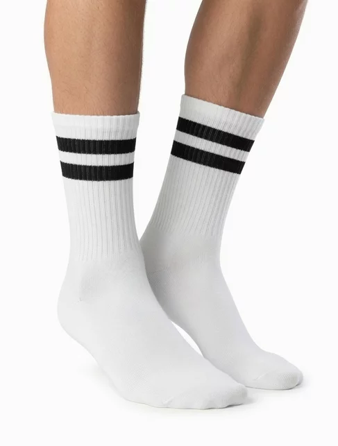 Sosete bumbac albe cu dungi negre Steven S057-337