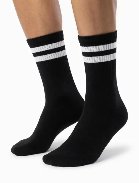 Sosete bumbac negre cu dungi albe Steven S057-338