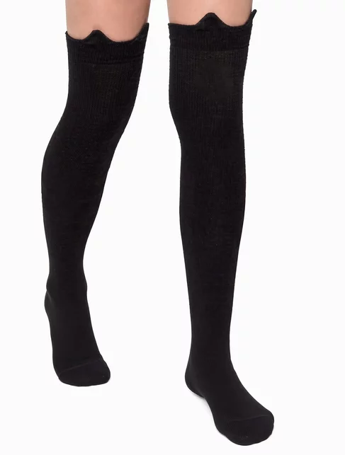 Sosete lungi fete bumbac negre Conte Elegant Overknees