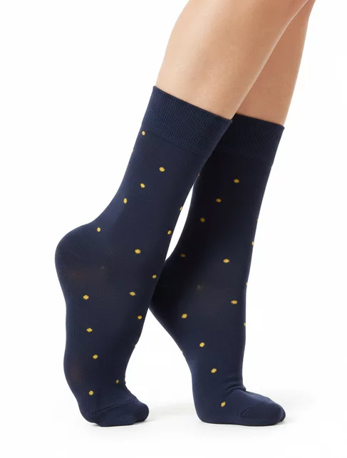 Sosete bumbac organic bleumarin Kabak Mustar Dots