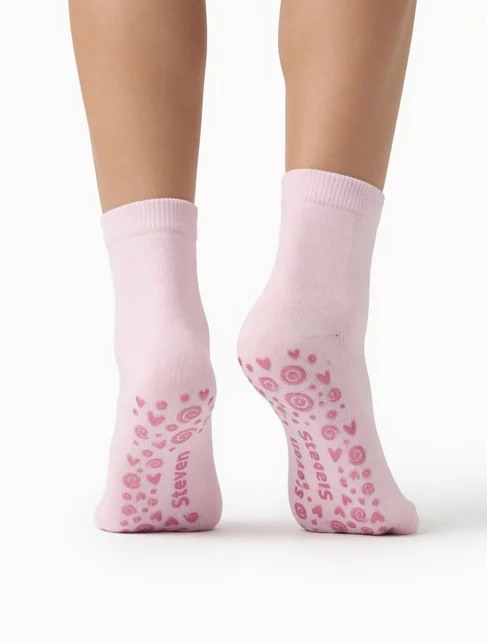 Sosete copii bumbac roz cu abs in talpa Steven S164-001
