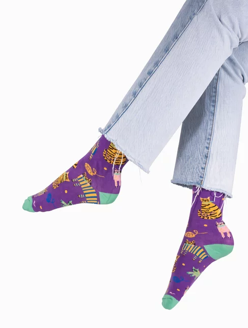 Sosete colorate cu pisici Kabak Violet Cats