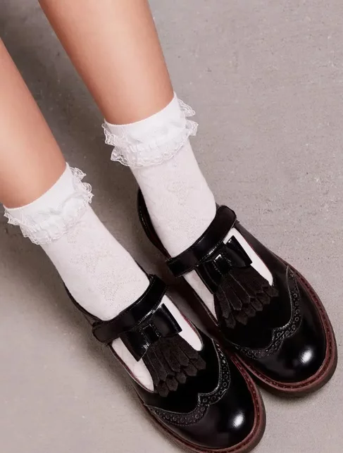 Sosete fete bumbac cu dantela pe glezna Conte Swan