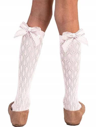 Sosete fete lungi sub genunchi cu model jacard si fundita Knittex Lacey