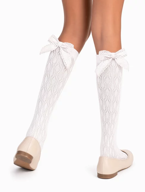 Sosete fete lungi sub genunchi cu model jacard si fundita Knittex Lacey